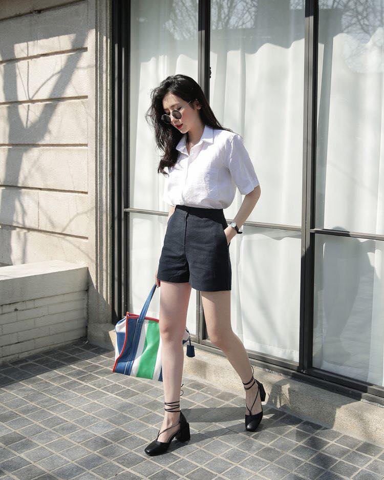 Mix đồ cùng quần short cạp cao