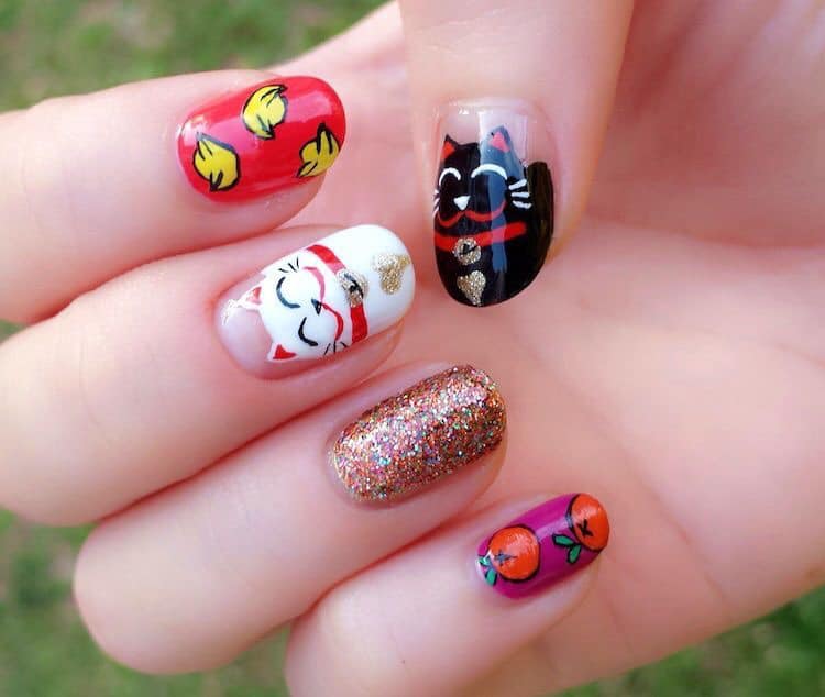 5 mẫu nail đơn giản dễ thương diện đi chơi tết 29 - 5 mẫu nail đơn giản dễ thương diện đi chơi tết, - mẫu nail đơn giản dễ thương, mẫu nail đơn giản dễ thương đi chơi tết, Nail đắp gel, Nail hoa đào, Nail hoa mai vàng, Nail màu đỏ, Nail mèo thần tài, tết - Mỹ phẩm làm đẹp, trang điểm, chăm sóc da hiệu quả an toàn mẫu nail đơn giản diện đi chơi tết